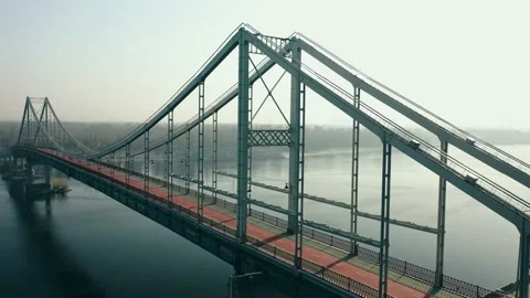General plan of an empty pedestrian bridge across the river in Kiev,Ukraine. Stock Footage 234776416
