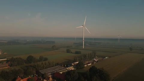 General plan of the field with spinning windmills Stock Footage 274301880