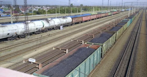General Plan of Junction Railway Station. Trains Standing On Tracks. Industrial Stock Footage 136716991