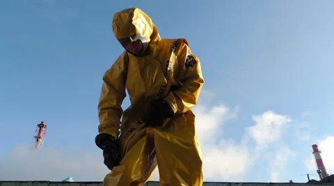 General plan of man in a protective suit, chemical, biological protection (2) Video stock 49071509
