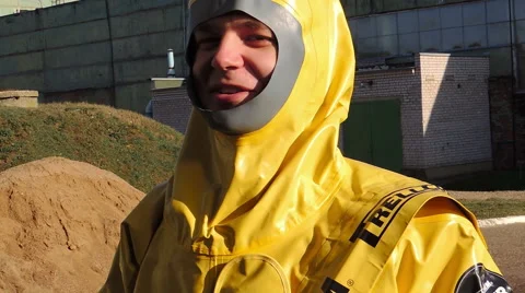 General plan of man in a protective suit, chemical, biological protection (4) Video stock 49071539