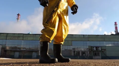 General plan of man in a protective suit, chemical, biological protection (1) Video stock 49071574