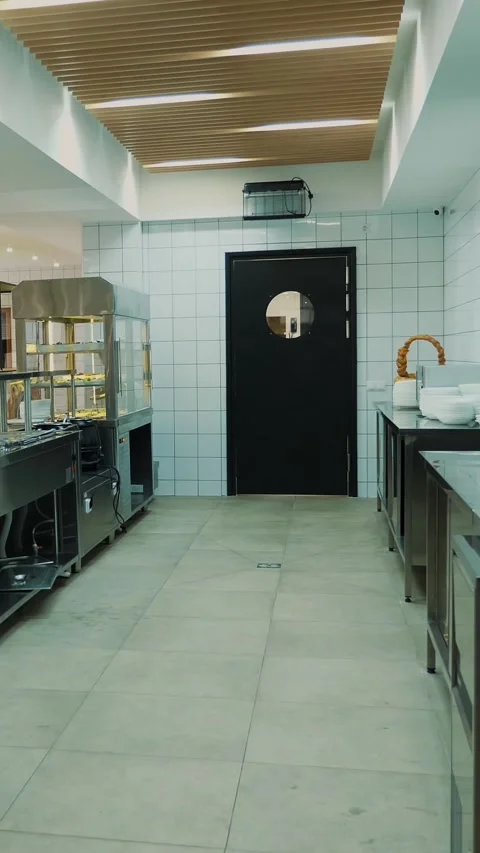 General plan, modern canteen, cafeteria, Self service restaurant , empty, bright 스톡 동영상 323365312