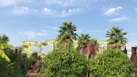 The general plan is a park of attractions with roller coasters in the summer in Stock Footage 143247076
