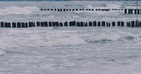 General plan of sea-breakers during a storm Stock Footage 126645749