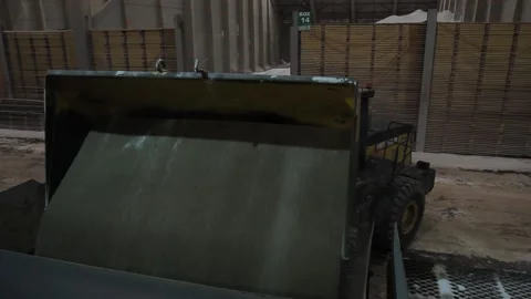 General plan of tractor transferring corn to animal feed production. Video stock 158571406