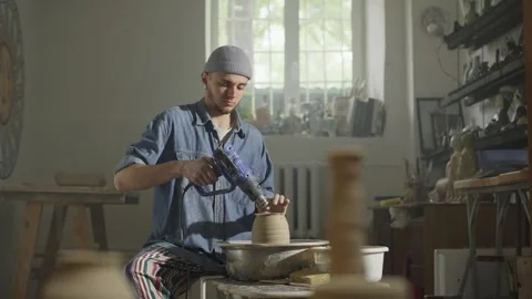 General plan of the workshop in which the master ceramist works. Stock Footage 251001296