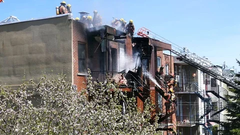 General point of view of a fire in an apartment building Stock Footage 90337689