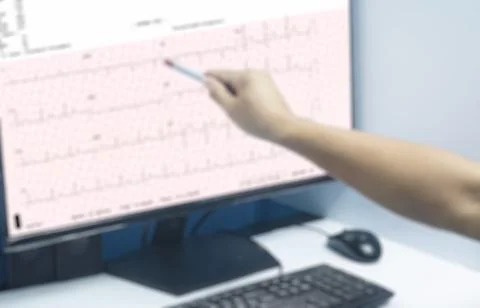 General practitioner examines electrocardiogram of patient during a health ch Stock Photos