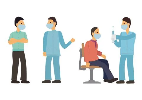 General practitioner vaccinating old patient in clinic. Stock Illustration