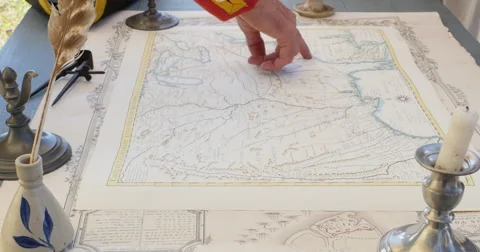 General Showing Map War Plans in Officer Tent Revolutionary War, 4K Stock Footage 68931400