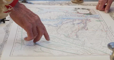 General Showing Map War Plans in Officer Tent Revolutionary War, 4K Stock Footage 68933871