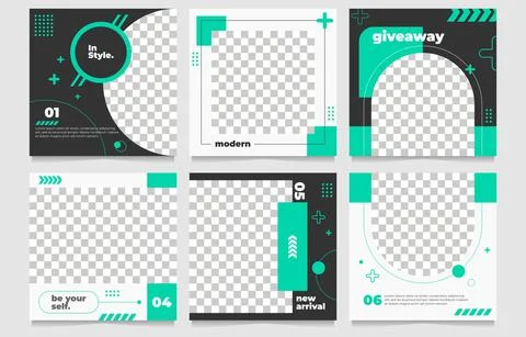 General Social Media Template Set Teal and Black Themes Stock Illustration