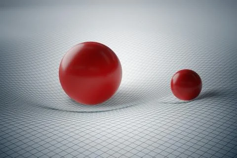 General theory of relativity concept. Distortion of spacetime geometry caused Stock Illustration