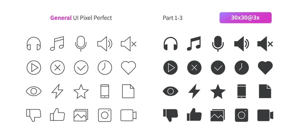General UI Pixel Perfect Well-crafted Vector Thin Line And Solid Icons 30x30 Stock Illustration
