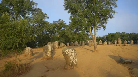 General view of the Almendres Cromlech, Evora, Portugal, Europe. Video stock 132931347