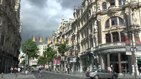 General view along the main shopping street, Leysstraat, in Antwerp, Belgium. Stock Footage 32510697