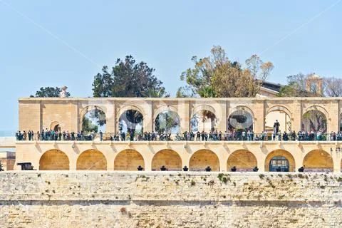 General view of an arcade in upper barrakka gardens in Valletta Stock Photos