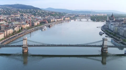 General view of the Budapest Royal Palace and the Danube river - 4K drone video Stock-Footage 99295228