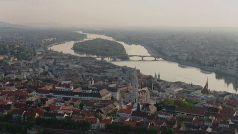 General view of the Budapest Royal Palace and the Danube river - 4K drone video Stock-Footage 99296147