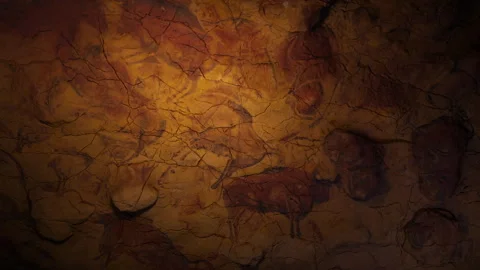 General view of the ceiling of the Altamira cave. Vídeos de archivo 336612171