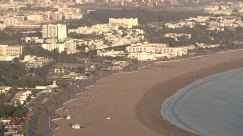 General view of city and beach of Agadir Stock Footage 68693199