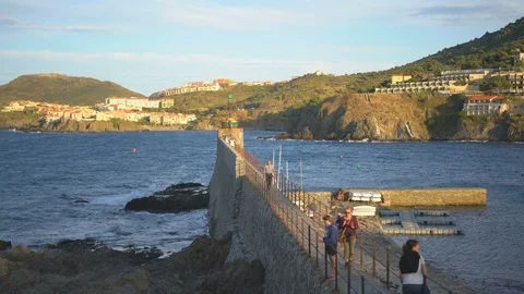 General view of the Collioure Lighthouse in the Collioure, France, Europe. Stock Footage 125066986