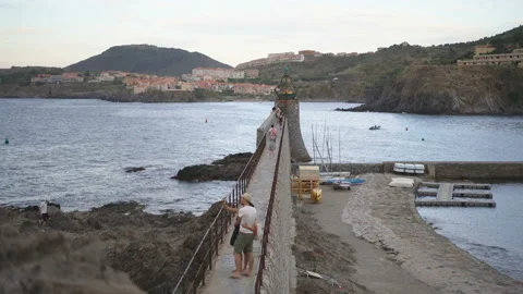 General view of the Collioure Lighthouse in the Collioure, France, Europe. Stock Footage 132361708