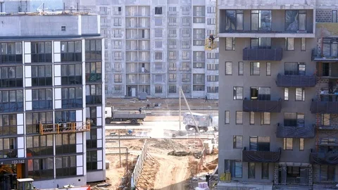 General view of the construction site of a residential area in the city Vidéo 106514040