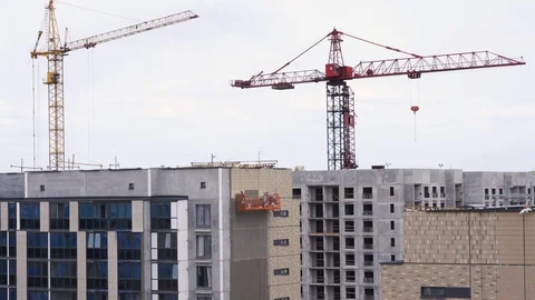 General view of the construction site of a residential area in the city - zoom Stock Footage 106833797
