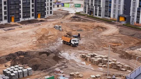 General view of the construction site of a residential area in the city Stock Footage 109544805