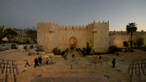 General view of the Damascus gate in the Jerusalem, Israel.  Stock Footage 130883976