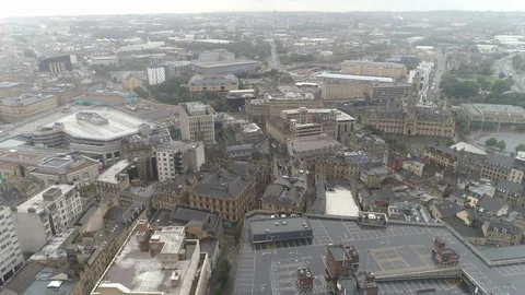 General View Drone Aerial Flight Over Bradford City Centre Video stock 116028541