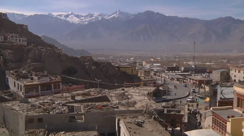 General View fo Leh Town in Ladakh, India Stock Footage 55832676