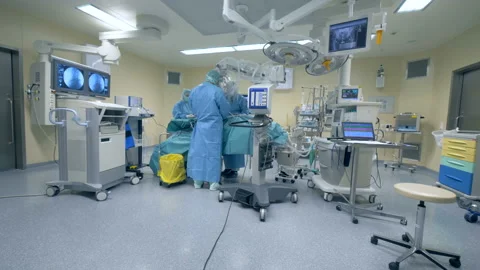 General view of a fully-equipped modern medical room with a surgery held in it Video stock 98650553