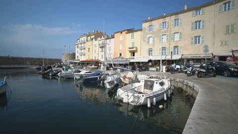 General view of the harbor in the Saint Tropez, France, Europe. Stock Footage 108452473