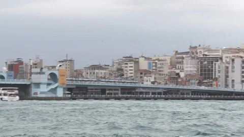General view of historical Galata Tower and sea Stock Footage 128951860