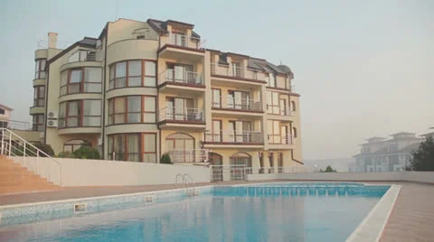 General view of hotel with swimming pool in front 動画素材 22735089