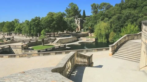 General view of the Jardins de la Fontaine, Nîmes. Stock Footage 202273470