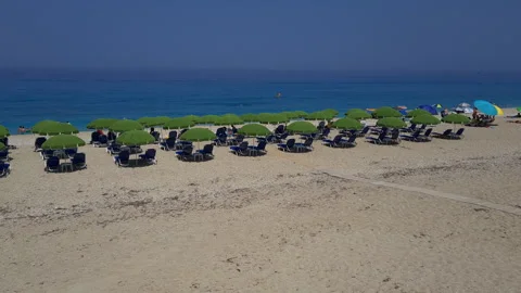 A general view of Kathisma beach very popular with tourists. Stock Footage 244931254