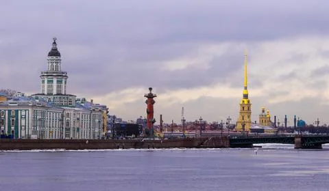 General view of Kuntskamera museum and Peter and Paul Cathedral Stock Photos