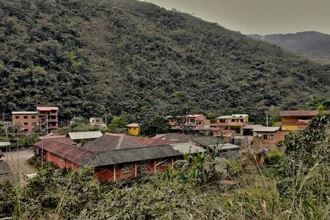 General view of landscape and inside small village with small houses and or.. Stock Photos