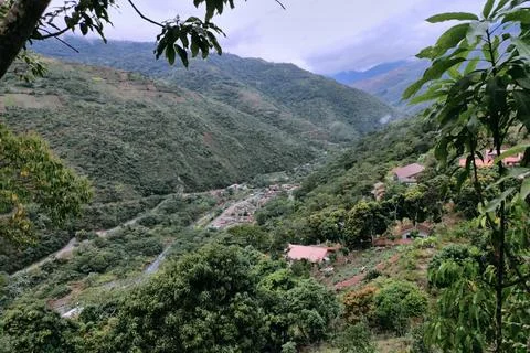 General view of landscape and inside small village with small houses and Stock Photos