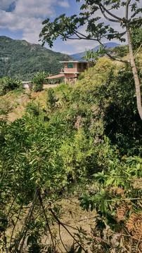 General view of landscape and inside small village with small houses and Stock Photos