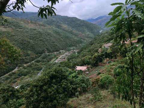 General view of landscape and inside small village with small houses and Stock Photos