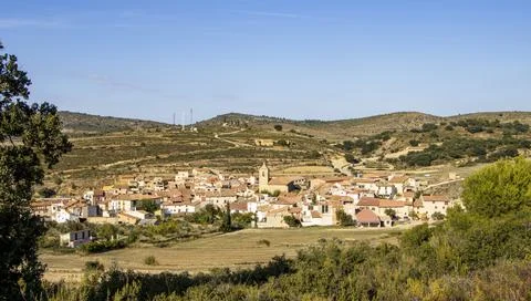 General view of Las Parras de Castellote, nice little rural town Stock Photos