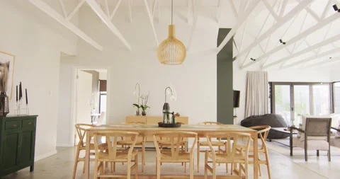 General view of luxury dining room with table and chairs Stock Footage 170712149