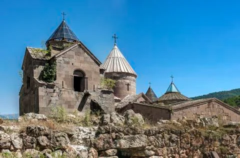 General view of the monastery complex Goshavank. Stock Photos