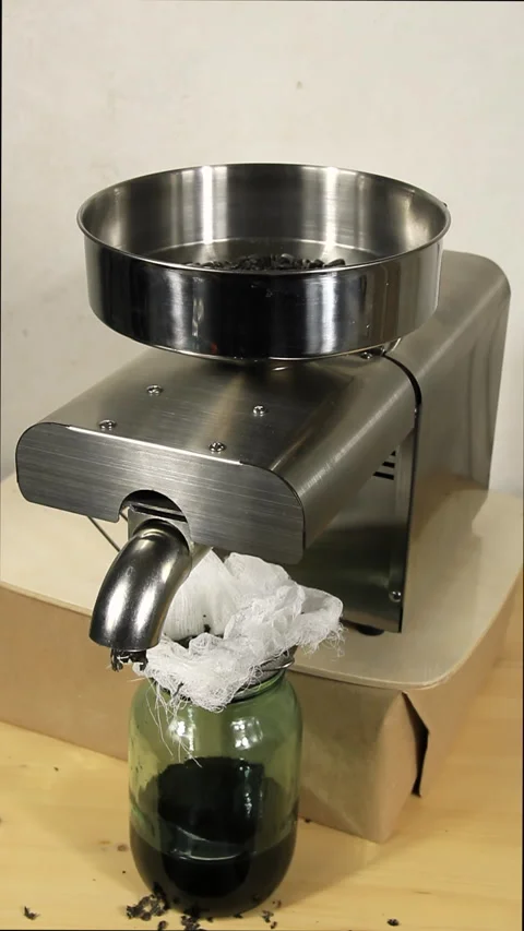 General view of the oil press with an almost half-filled oil container. Stock Footage 168888085