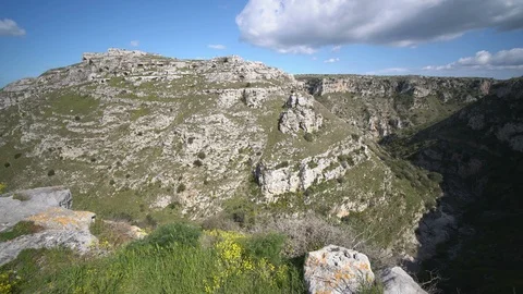 General view of the old caves in the Matera, Italy, Europe. Stock Footage 111351264